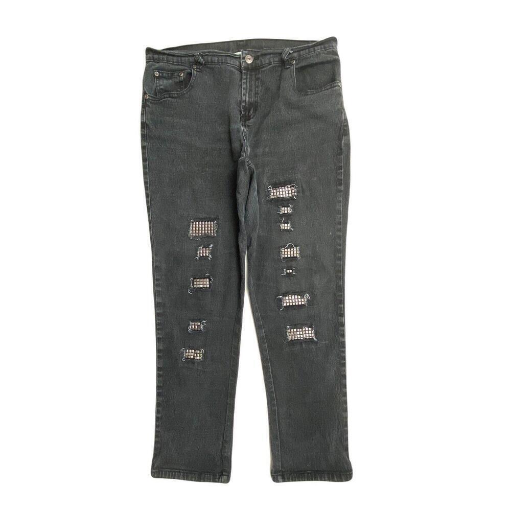 DG2 Diana Gilman Skinny Distressed‎ studs Women's size 12P Black Denim jeans